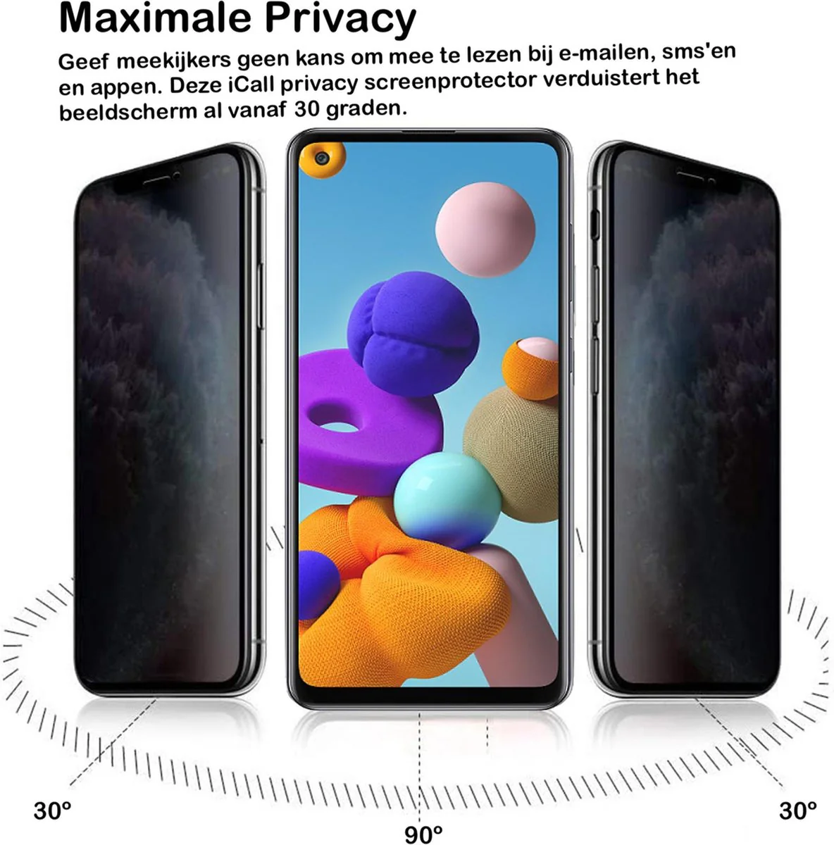 Privacy Screenprotector geschikt voor Samsung A21s - FullGuard Glas Screen Protector - Afbeelding 5