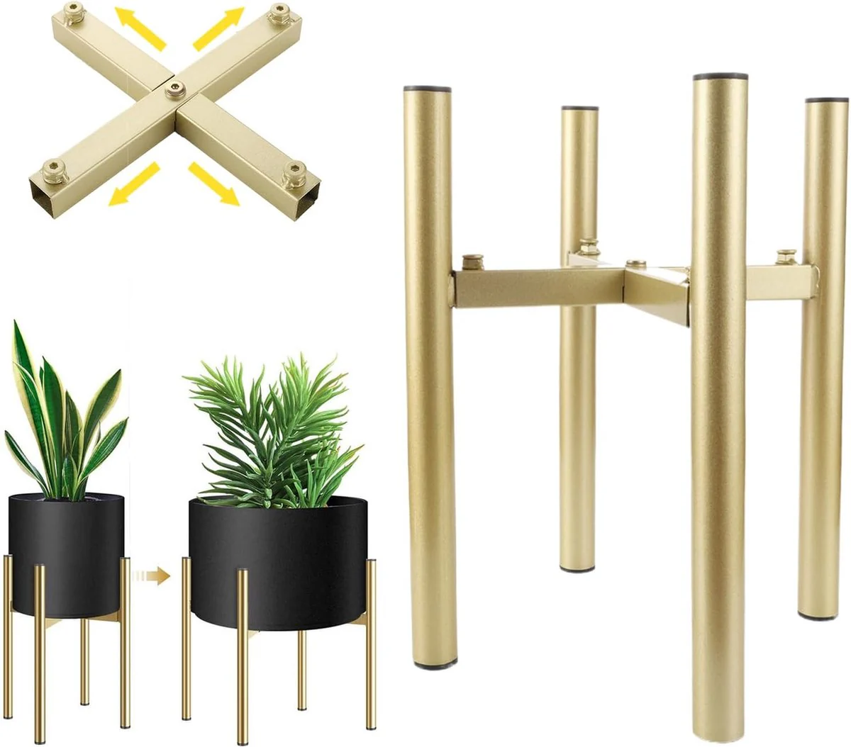 Gouden bloempotstandaard, metalen bloempotstandaard, verstelbaar voor binnen en buiten, verstelbare breedte 17 cm tot 30 cm, plantenpotdecoratie, bloemenhouder bloemenstandaard - Afbeelding 2