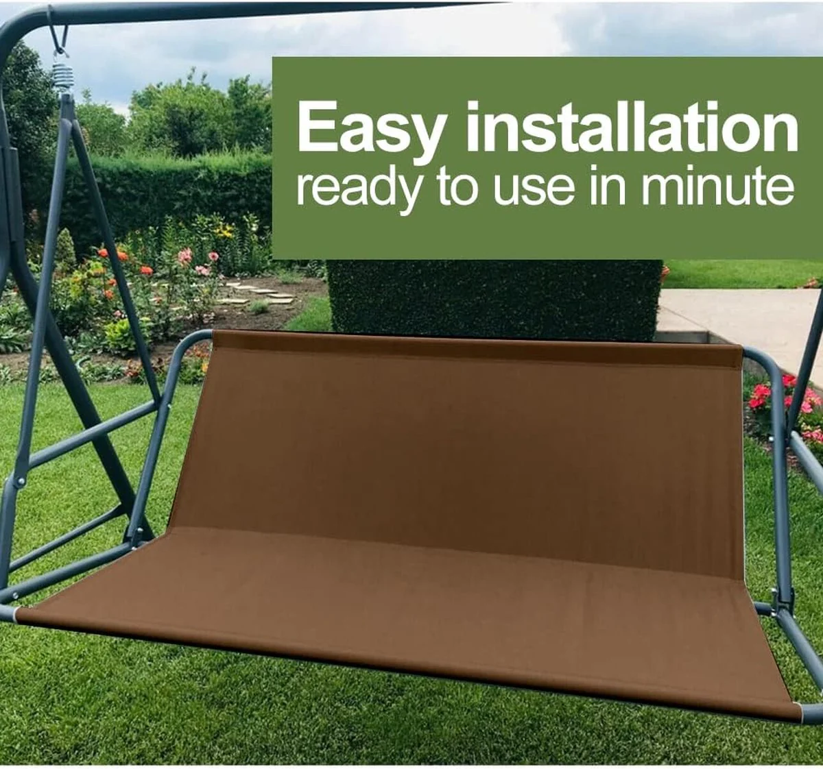 Vervangende schommelstoelhoes voor Hollywood schommelstoelhoes voor tuinstoel buiten 2- en 3-zits (bruin 168 x 56 x 56 cm) - Afbeelding 7