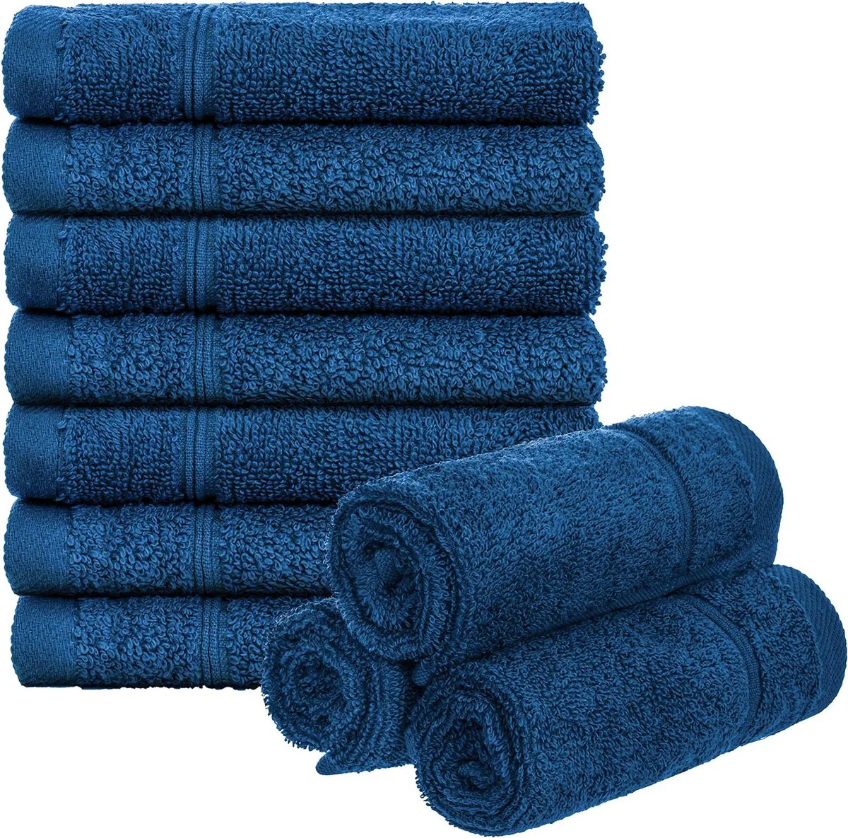 Set van 10 washandjes, gastendoekjes, badstof, bad/huishouden, 30 x 30 cm, 100% katoen, 470 g/m², blauw
