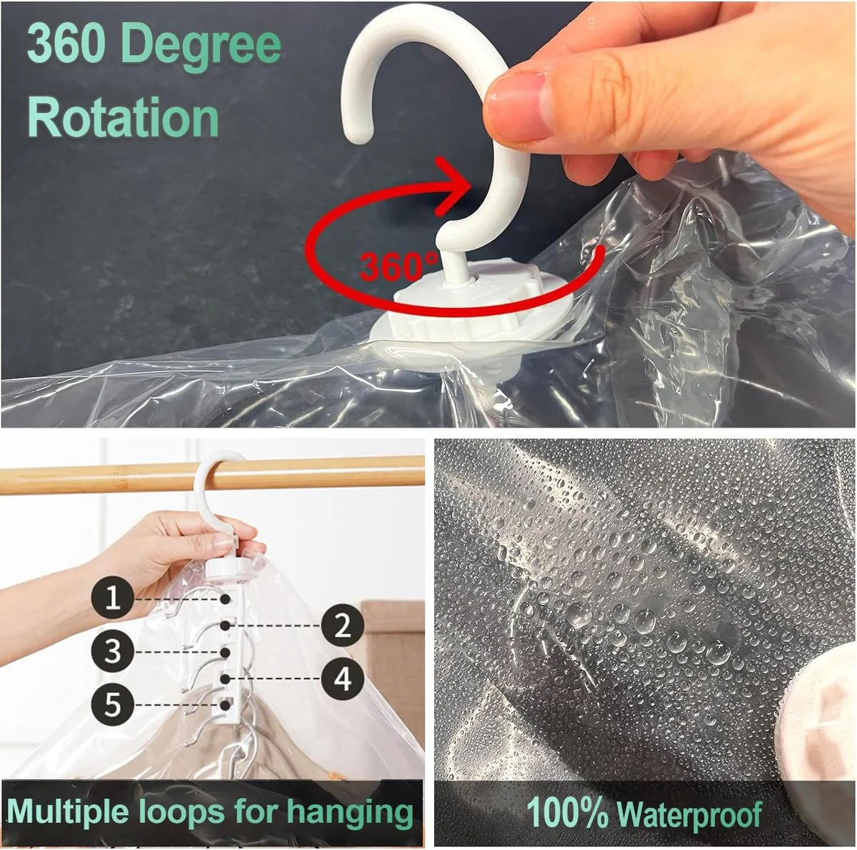 Vacuümzakken voor kleding, 6 verpakkingen vacuümzakken voor kleding, 5-in-1 kan meerdere stukken ophangen, hangende vacuümzakken voor pakken, mantels, donsjassen - Afbeelding 8