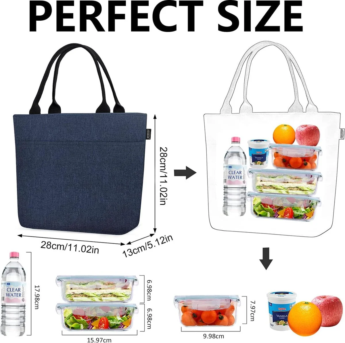 Aosbos Koeltas Kleine lichtgewicht lunchtas Geïsoleerde tas voor werk School Opvouwbare waterdichte ritssluiting Blauw - Afbeelding 3