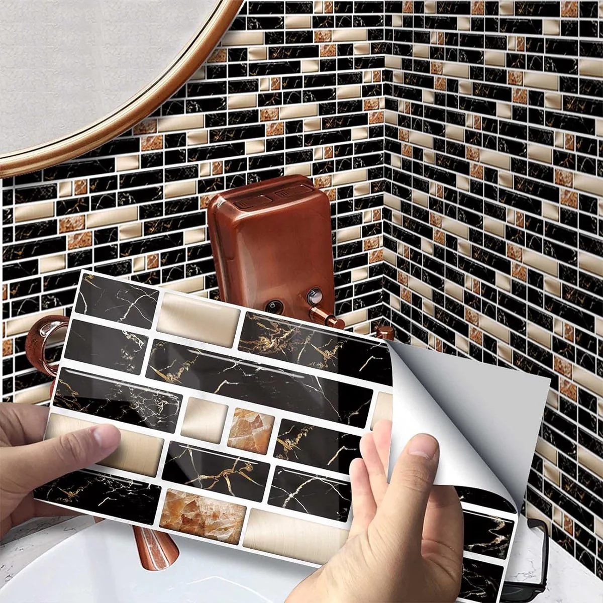 Tegelstickers mozaïek wandtegels muursticker zelfklevende decoratieve tegelstickers voor keuken badkamer, peel en stick 27 stuks (10 x 20 cm) - Afbeelding 2