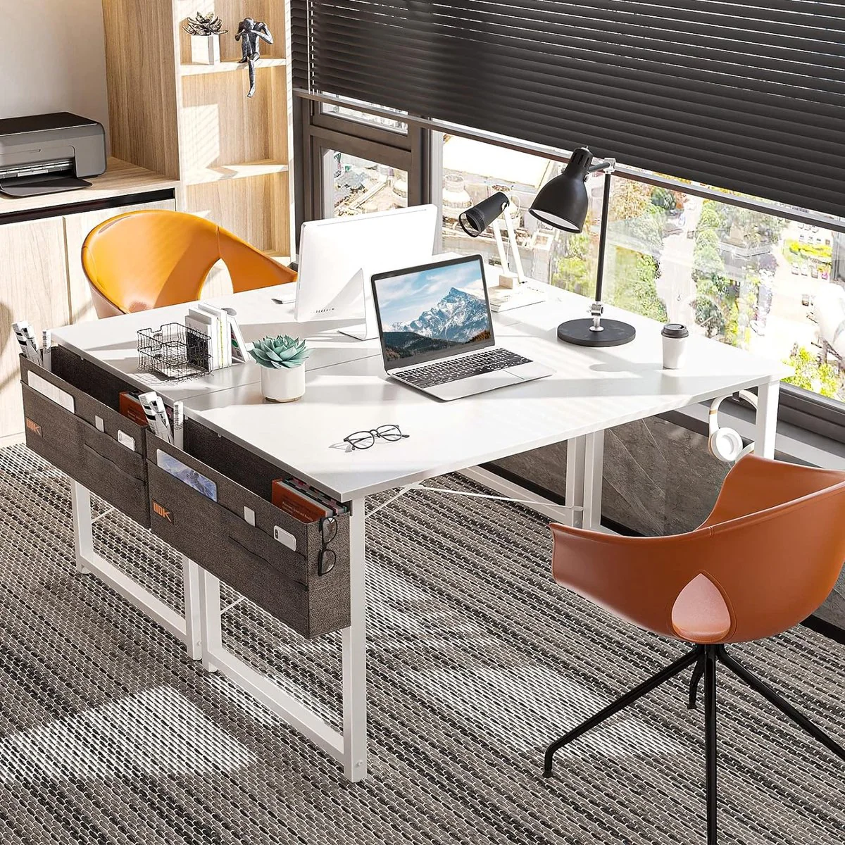 Bureau, wit, 120 x 50 x 74 cm, computertafel met koptelefoonhouder en opbergtas, klein bureau, werkkamer, hout, pc-tafel, kantoortafel voor thuis, kantoor - Afbeelding 5