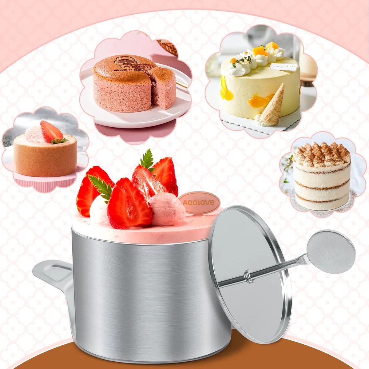 Dessertringen en dinerringen, kleine ringenset, 8-delig, mini-taartringvormen, roestvrijstalen mousse-ringen, 7,5 cm, ronde mousse-ring, 8 ringen, 1 lifter, 1 stempel voor het bakken van - Afbeelding 5