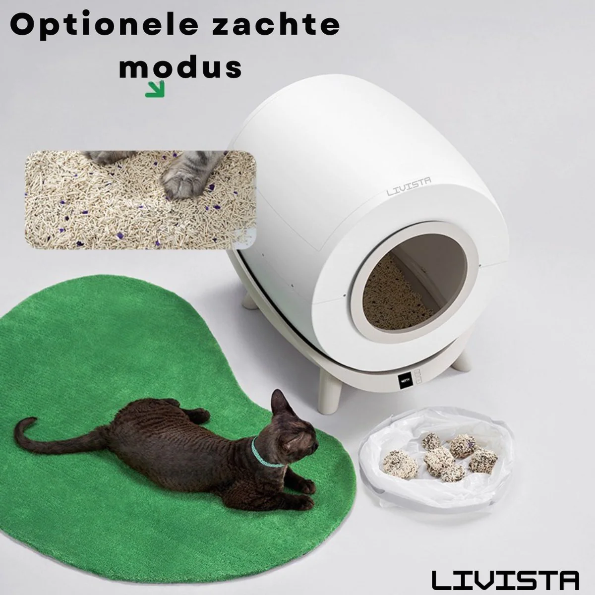 Automatische Kattenbak - Zelfreinigend - Elektrische & Zelfreinigende Scoopfree Robot - 80L XXL - incl. Kattenbakmat, App & Zakken - Afbeelding 6