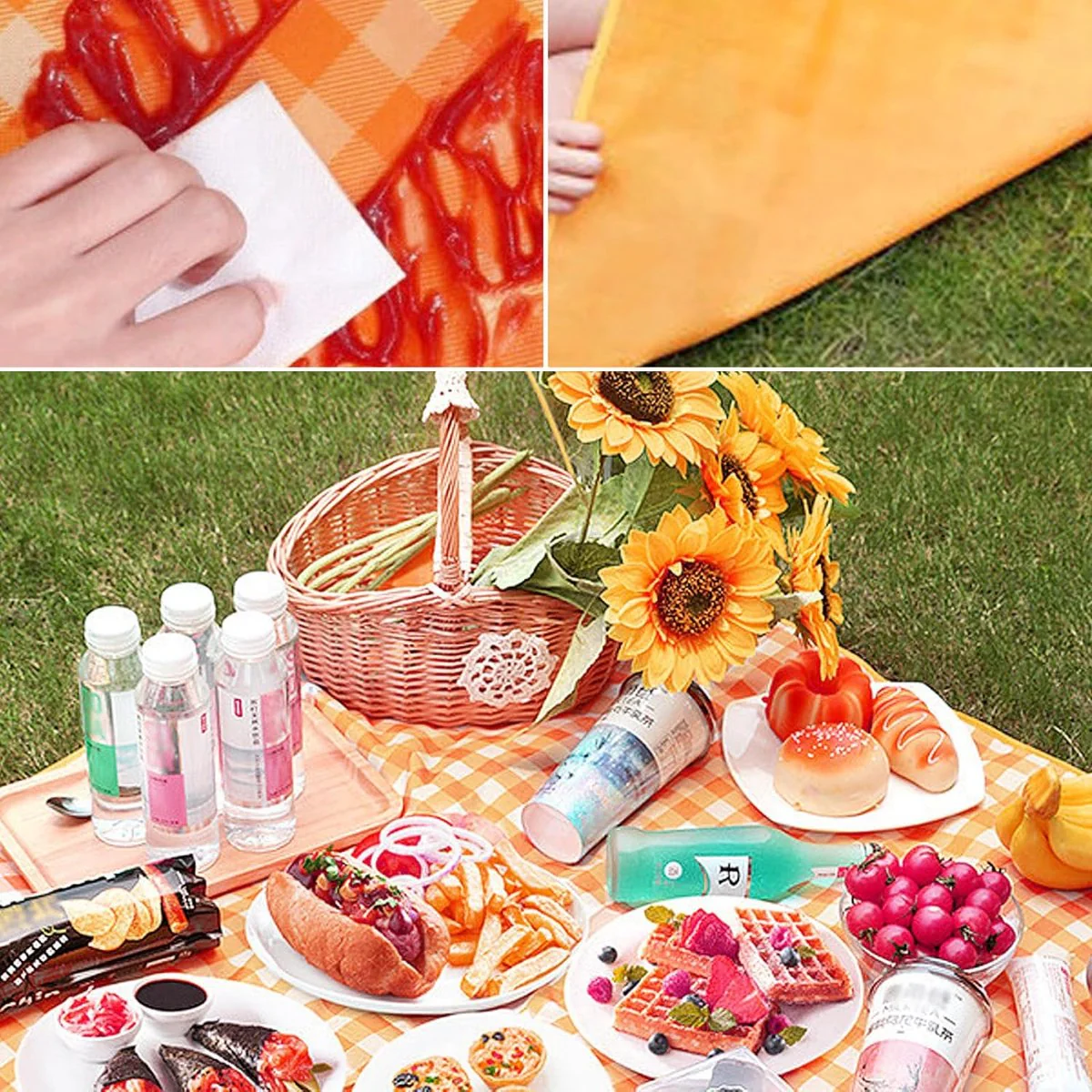 Picknickdeken Waterdichte campingdeken Picknickdeken met draaggreep Opvouwbaar Stranddeken voor buiten voor barbecueën Kamperen Wandelen Excursies Picknick 200x200cm - Afbeelding 3