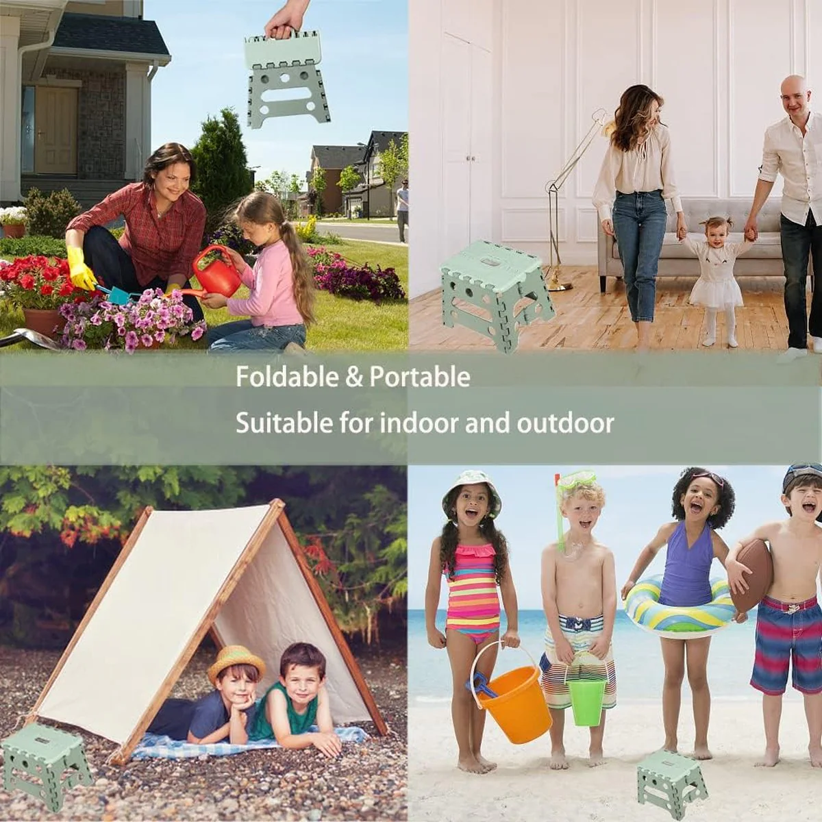 Opvouwbare keukenkruk Opklapbare opstap Badkamerkruk Opvouwbare tuinklapstoel Kleine kindervoetenbank Kinderopstapje Klimhulp Gootsteen voor kinderen volwassenen (22,3 cm hoog - groen) - Afbeelding 4