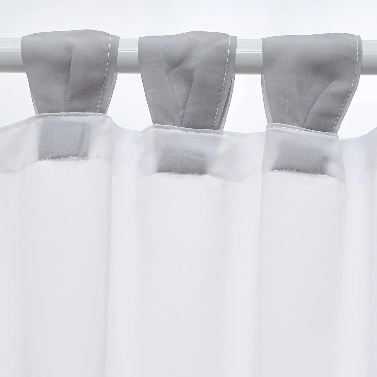 Vitrage, voile, bistrogordijn met lussen, transparant gordijn, modern, raamgordijn, gaas, voor keuken en woonkamer, landhuis (h x b) 60 x 90 cm, grijze rand) - Afbeelding 3