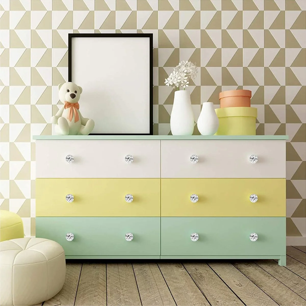 6 stuks meubelknoppen, kristallen ladeknoppen, moderne mode commodeknoppen, kristalheldere deurknop, 30 mm zinklegering kristalglas handgrepen, met schroeven in 3 maten (zilver) - Afbeelding 6