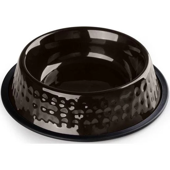 Voedingsbak voor hond en kat, aluminium voederbak 0,9 l, hondenbak, kattenbak, waterbak - zwart gehamerd - Afbeelding 2