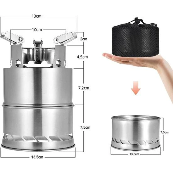 Outdoor kooktoestel, draagbaar kooktoestel, houtkachel draagbaar, campingkooktoestel, outdoor, houtcarburateur, inklapbaar en winddicht, van roestvrij staal, voor camping, barbecue, picknick, outdoor backpacking - Afbeelding 8