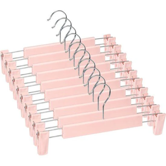 Pak van 10 rokhangers met sterke antislip verstelbare clipshaken, ruimtebesparende broekhangers voor het ophangen van broeken, sokken, rokken, jassen, roze - Afbeelding 2