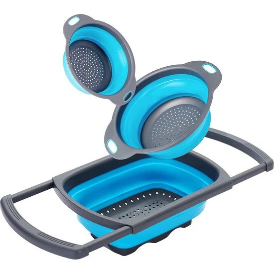 3 stuks opvouwbare siliconen zeef, afdruipzeef, 3 maten - antislip, ruimtebesparend en BPA-vrij - camper, outdoor en reizen - Afbeelding 2