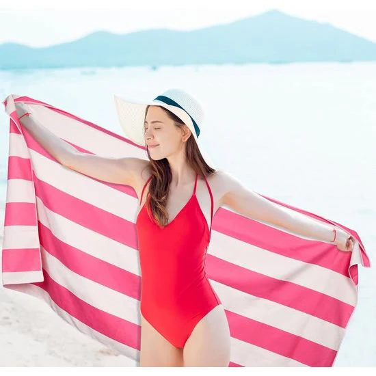 Strandhanddoek 90 x 180 cm microvezel handdoek sneldrogende microvezel handdoeken dames heren strandhanddoek strandlaken handdoek voor fitness, gym, sport yoga, roze - Afbeelding 7
