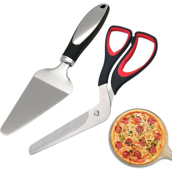 Pizzasnijder, pizzaschaar, pizza-oven accessoireset: pizzaschaar en pizzaservies van roestvrij staal voor het bakken van zelfgemaakte pizza, cake, pizzasnijder, ergonomische anti-slip handgreep - Afbeelding 2