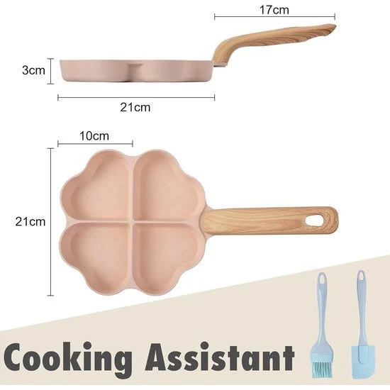 4-gaats hartvormige eierpan, anti-aanbaklaag, graniet, kleine pannen, inductie, braadpan, creatieve schattige omeletpan zonder PFOA, gezonde pannenkoekenpan voor het ontbijt - Afbeelding 3