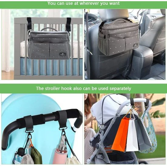 Pram Organiser with Insulated Drink Holder, Shoulder Strap, Large Capacity, Universal Baby Pram Bag, Grey with Dots - Afbeelding 5