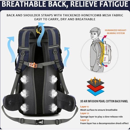 50 liter, heren en dames, trekkingrugzak, ultralicht, opvouwbare reisrugzak, wandelrugzak, grote klimmen, dagrugzak voor reizen, bergbeklimmen, kamperen, outdoor, reizen, sport - Afbeelding 7