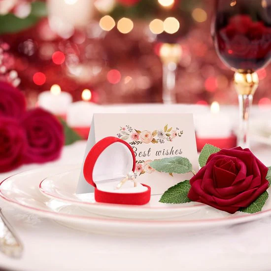 Kunstbloemen Rode Rozen, 30 stuks 8 cm Boeket Kunstmatige decoratieve bloemen Neprozen met stengels en kaart voor Valentijnsdag Huis Tuin Verjaardagsfeestje DIY Bruiloft Decoratie - Afbeelding 5