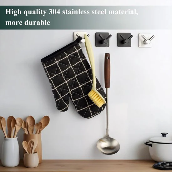 Handdoekhaken, handdoekrail, 4 stuks, zonder boren, zelfklevende haken, badkamer roestvrijstalen haken met twee schakels, stijlvolle muurhaken, extra sterke zelfklevende haken, geschikt voor thuis, badkamer, kantoor - Afbeelding 4