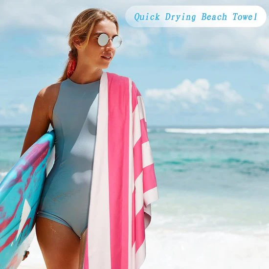 Strandhanddoek 90 x 180 cm microvezel handdoek sneldrogende microvezel handdoeken dames heren strandhanddoek strandlaken handdoek voor fitness, gym, sport yoga, roze - Afbeelding 3