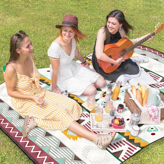 Picknickdecke 200x200cm Boho, Stranddecke Sandfrei, Tragbare Waschbar Strandunterlage Picknickdecke mit Tragegriff für Trocken Strand, BBQ, Picknick, Park, Wandern, Reisen Campingdecke (Grün) - Afbeelding 3