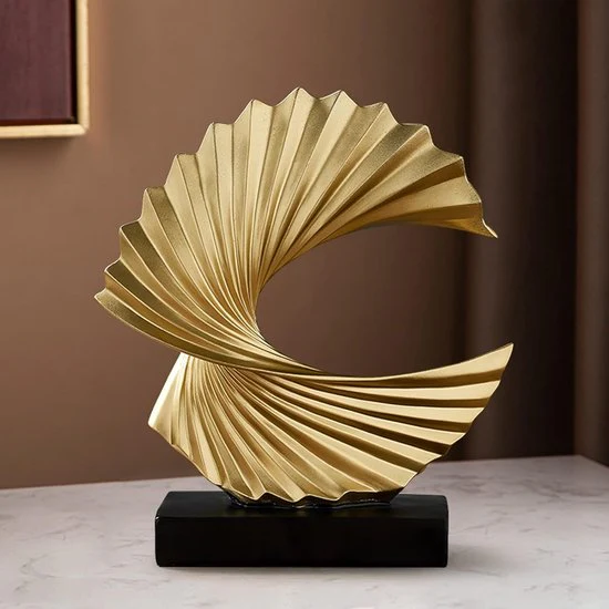 Modern Abstract Sculptuur Zwarte Sokkel, Goud Feng Shui Standbeeld Spiraal van Hars 28 cm hoge Represents Good Luck of Career and Wealth - Afbeelding 7