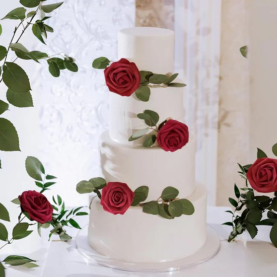 Kunstbloemen Rode Rozen, 30 stuks 8 cm Boeket Kunstmatige decoratieve bloemen Neprozen met stengels en kaart voor Valentijnsdag Huis Tuin Verjaardagsfeestje DIY Bruiloft Decoratie - Afbeelding 4