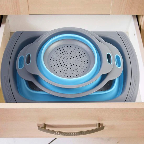3 stuks opvouwbare siliconen zeef, afdruipzeef, 3 maten - antislip, ruimtebesparend en BPA-vrij - camper, outdoor en reizen - Afbeelding 3