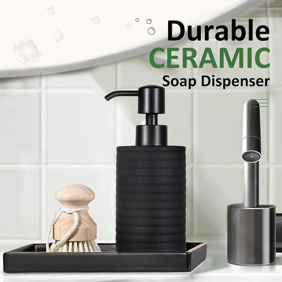 Zeepdispenser, Matzwart, 360 ml, Handwasdispenser, Afwasmiddeldispenser, Pompflesdispenser, Lotiondispenser, Zeepdispenser, Keuken, Badkamer, Douche, Gootsteen, Kolomvorm - Afbeelding 5