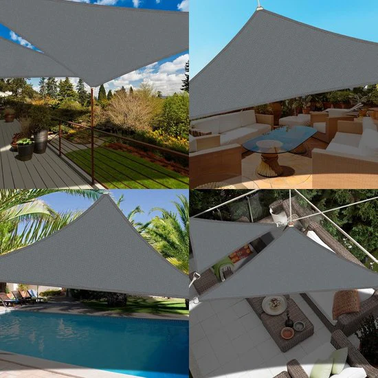 Zonnezeil, driehoekig, 4 x 4 x 4 m, met bevestiging, zonnezeil, waterdicht, zonwering, uv-bescherming, zeildoek zonder boren, geschikt voor balkon, tuin, terras en camping, grijs - Afbeelding 5