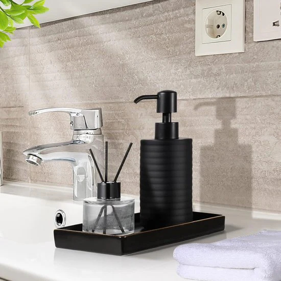 Zeepdispenser, Matzwart, 360 ml, Handwasdispenser, Afwasmiddeldispenser, Pompflesdispenser, Lotiondispenser, Zeepdispenser, Keuken, Badkamer, Douche, Gootsteen, Kolomvorm - Afbeelding 3