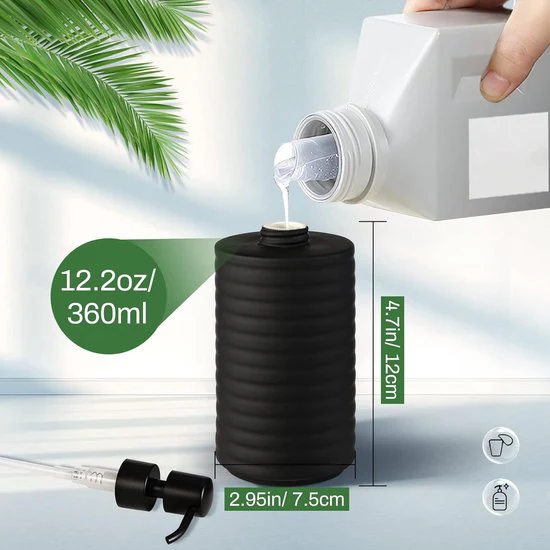Zeepdispenser, Matzwart, 360 ml, Handwasdispenser, Afwasmiddeldispenser, Pompflesdispenser, Lotiondispenser, Zeepdispenser, Keuken, Badkamer, Douche, Gootsteen, Kolomvorm - Afbeelding 7