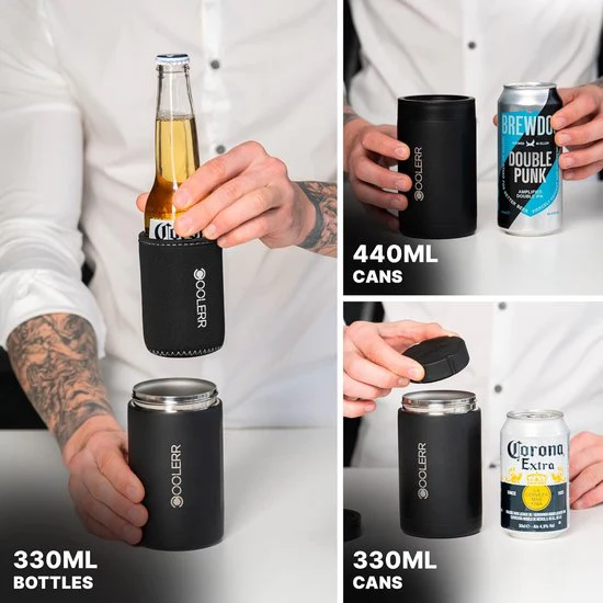 Klassiek | RVS blikjes- en flessenkoeler | Blikjes van 330 ml | Blikken van 440 ml | Flessen van 330 ml | Cadeaus voor hem | Geschenken | Biercadeaus (geborsteld staal) - Afbeelding 4