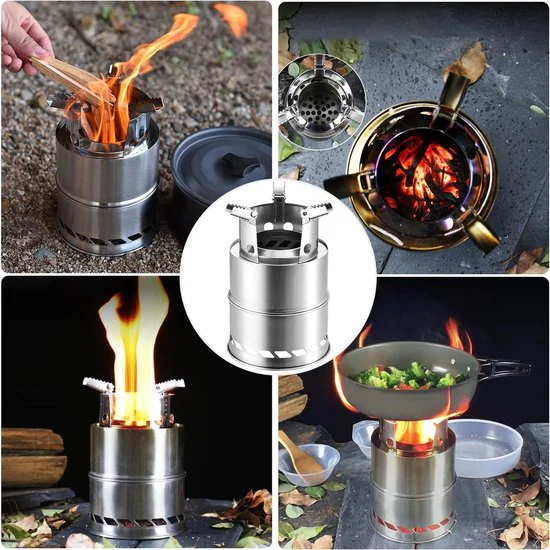 Outdoor kooktoestel, draagbaar kooktoestel, houtkachel draagbaar, campingkooktoestel, outdoor, houtcarburateur, inklapbaar en winddicht, van roestvrij staal, voor camping, barbecue, picknick, outdoor backpacking - Afbeelding 3