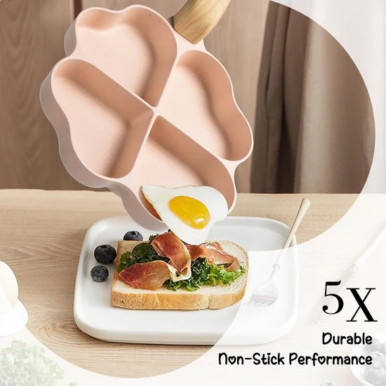 4-gaats hartvormige eierpan, anti-aanbaklaag, graniet, kleine pannen, inductie, braadpan, creatieve schattige omeletpan zonder PFOA, gezonde pannenkoekenpan voor het ontbijt - Afbeelding 6