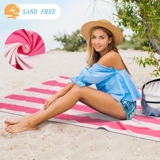 Strandhanddoek 90 x 180 cm microvezel handdoek sneldrogende microvezel handdoeken dames heren strandhanddoek strandlaken handdoek voor fitness, gym, sport yoga, roze - Afbeelding 6