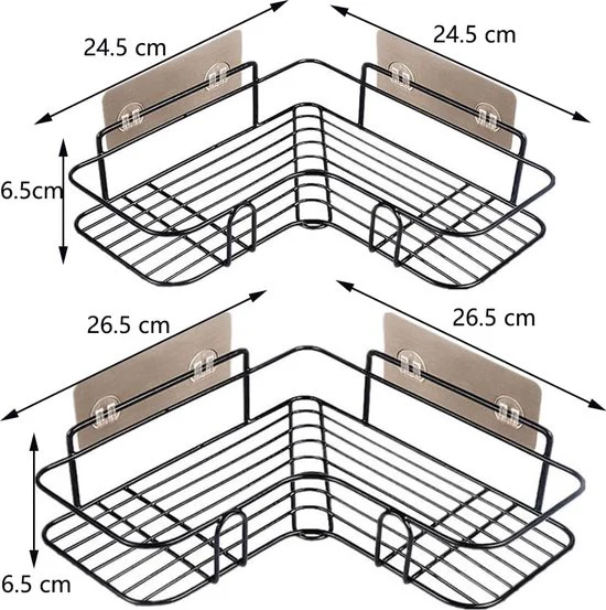 2 stuks hoekdoucheplanken, douchemand zonder boren, hoekplank, doucheplank, wandmontage, sponshouder, badkamerplanken, voor badkamer/keuken - Afbeelding 8