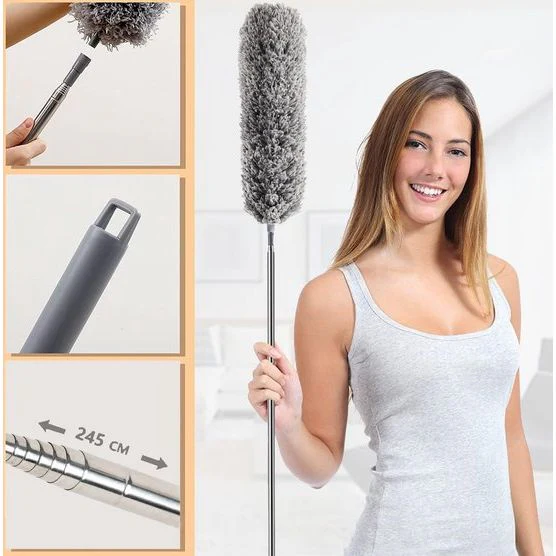Telescoopstofdoek Wasbaar voor plafond met telescoopstang, Microvezelstofdoek Hoekbezem Max. Lange 55-254 cm stofbezem met telescoop voor hoge plafonds plafondventilator spinnenwebben (7 grijs) - Afbeelding 3