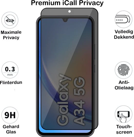 Privacy Screenprotector geschikt voor Samsung Galaxy A34 - Glas Screen Protector FullGuard - Afbeelding 6