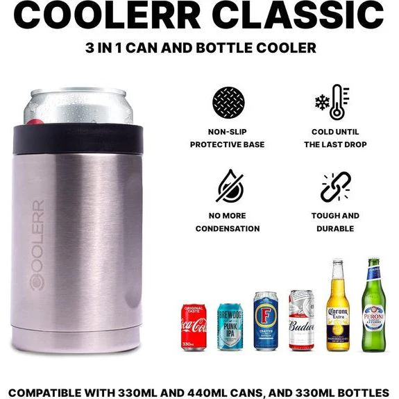 Klassiek | RVS blikjes- en flessenkoeler | Blikjes van 330 ml | Blikken van 440 ml | Flessen van 330 ml | Cadeaus voor hem | Geschenken | Biercadeaus (geborsteld staal) - Afbeelding 6