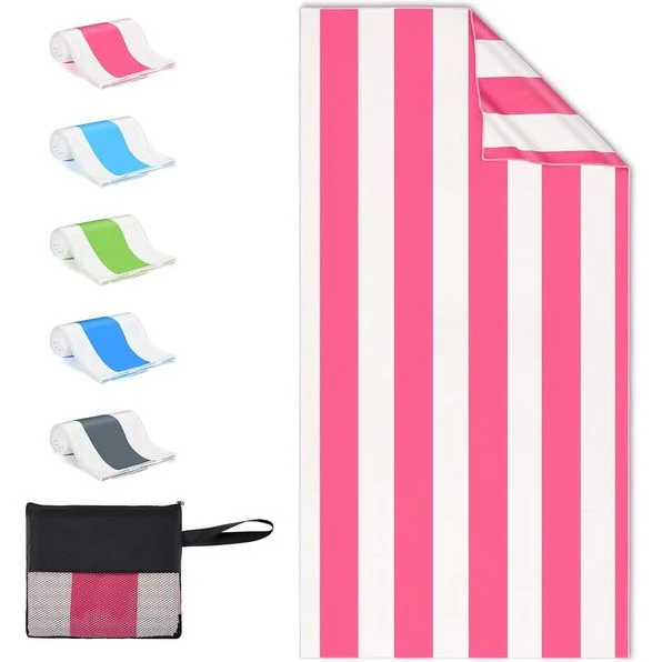 Strandhanddoek 90 x 180 cm microvezel handdoek sneldrogende microvezel handdoeken dames heren strandhanddoek strandlaken handdoek voor fitness, gym, sport yoga, roze - Afbeelding 2
