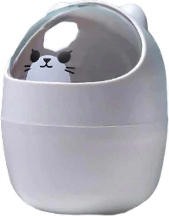 Tafelprullenbak met deksel, cartoon-katten-dierenvorm, mini-vuilnisemmer voor kantoor, kleine tafelafvalemmer, badkamer, vuilnisemmer voor badkamer, keuken, draagbaar, schattige stijl afvalbak - Afbeelding 7