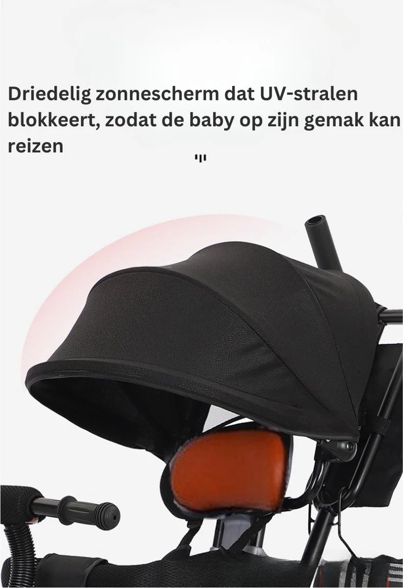 Livista® Tricycle 2-in-1 - Geschikt voor Kinderen van 12 maanden tot 6 jaar - Verstelbare Zitplaats - Duwstang - Verstelbare Zonnescherm - Veiligheidsriemen - Lederen Zitplaats - Duurzame Wielen - Opvouwbaar - Zwart - Afbeelding 3