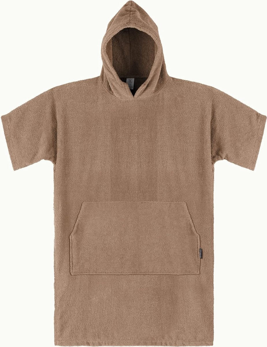 Badponcho dames en heren - surfponcho van 100% katoen - doek voor volwassenen - uniseks badjas - badhanddoek met capuchon, taupe - Afbeelding 3