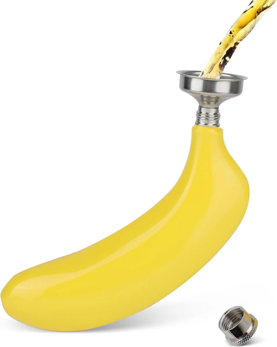 5 ounces roestvrijstalen heupfles en trechter, wijnflesjes bananen gevormde zak alcoholflessen met trechter - Afbeelding 2