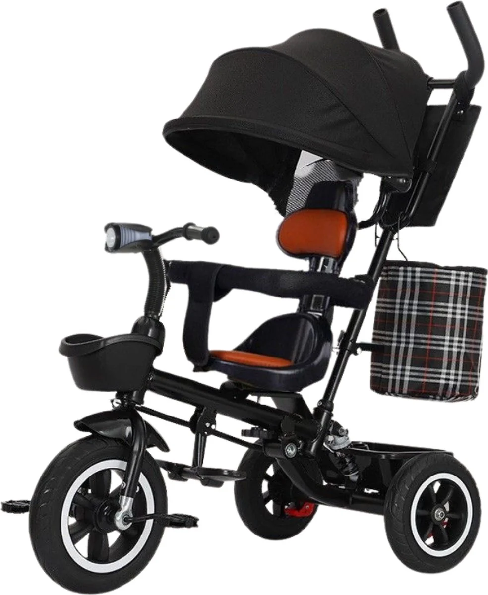 Livista® Tricycle 2-in-1 - Geschikt voor Kinderen van 12 maanden tot 6 jaar - Verstelbare Zitplaats - Duwstang - Verstelbare Zonnescherm - Veiligheidsriemen - Lederen Zitplaats - Duurzame Wielen - Opvouwbaar - Zwart - Afbeelding 2
